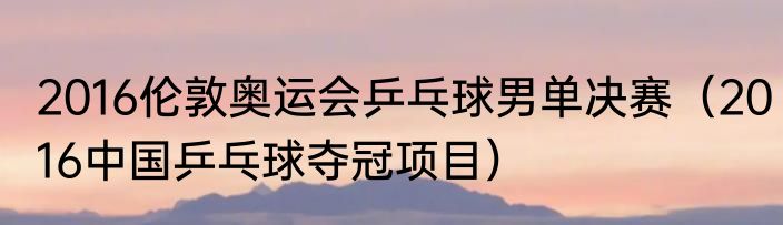 2016伦敦奥运会乒乓球男单决赛（2016中国乒乓球夺冠项目）