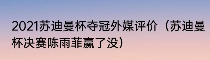 2021苏迪曼杯夺冠外媒评价（苏迪曼杯决赛陈雨菲赢了没）