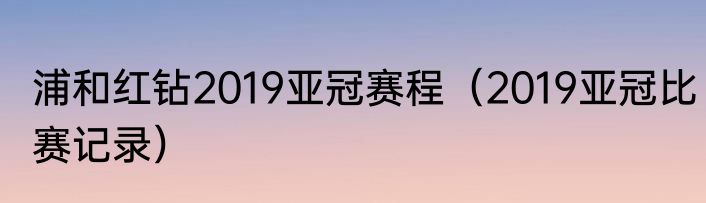 浦和红钻2019亚冠赛程（2019亚冠比赛记录）