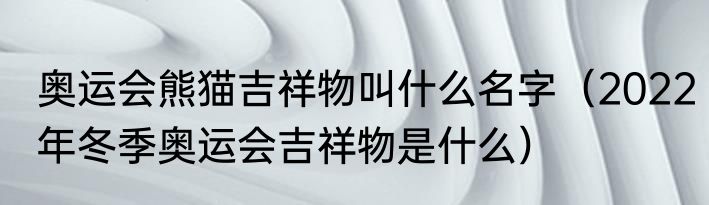 奥运会熊猫吉祥物叫什么名字（2022年冬季奥运会吉祥物是什么）