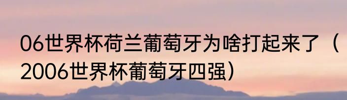 06世界杯荷兰葡萄牙为啥打起来了（2006世界杯葡萄牙四强）