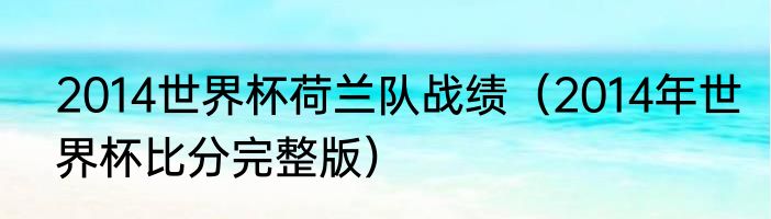 2014世界杯荷兰队战绩（2014年世界杯比分完整版）