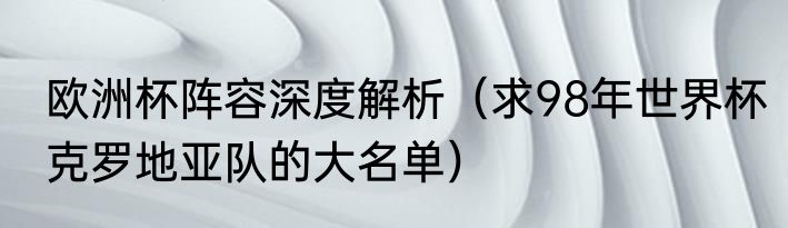 欧洲杯阵容深度解析（求98年世界杯克罗地亚队的大名单）