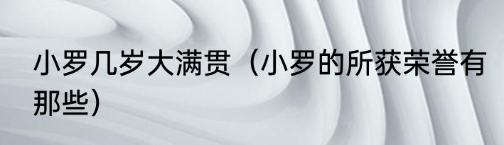 小罗几岁大满贯（小罗的所获荣誉有那些）