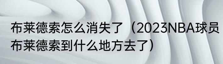 布莱德索怎么消失了（2023NBA球员布莱德索到什么地方去了）