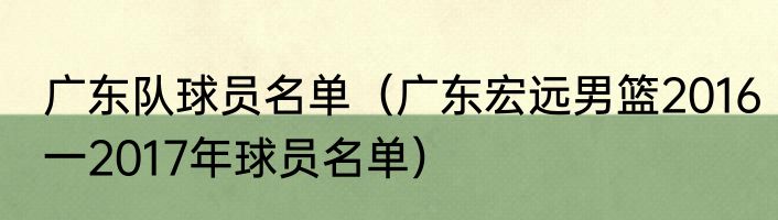 广东队球员名单（广东宏远男篮2016一2017年球员名单）