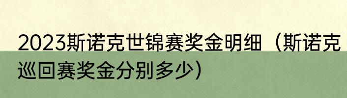 2023斯诺克世锦赛奖金明细（斯诺克巡回赛奖金分别多少）