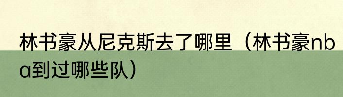 林书豪从尼克斯去了哪里（林书豪nba到过哪些队）