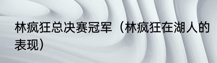林疯狂总决赛冠军（林疯狂在湖人的表现）