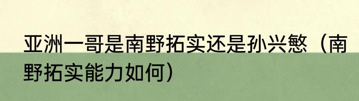 亚洲一哥是南野拓实还是孙兴慜（南野拓实能力如何）