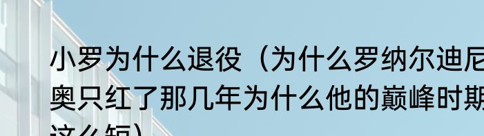 小罗为什么退役（为什么罗纳尔迪尼奥只红了那几年为什么他的巅峰时期这么短）