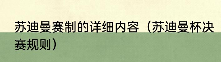 苏迪曼赛制的详细内容（苏迪曼杯决赛规则）