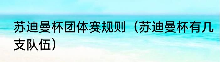 苏迪曼杯团体赛规则（苏迪曼杯有几支队伍）