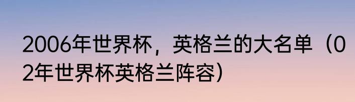 2006年世界杯，英格兰的大名单（02年世界杯英格兰阵容）