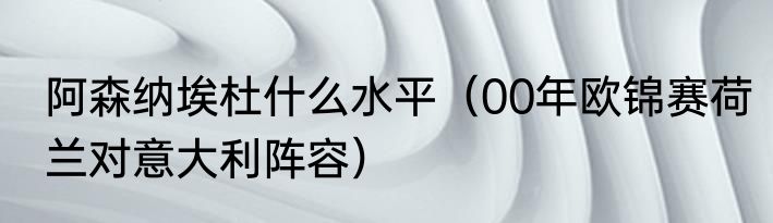 阿森纳埃杜什么水平（00年欧锦赛荷兰对意大利阵容）