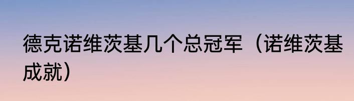 德克诺维茨基几个总冠军（诺维茨基成就）