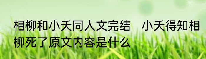 相柳和小夭同人文完结   小夭得知相柳死了原文内容是什么