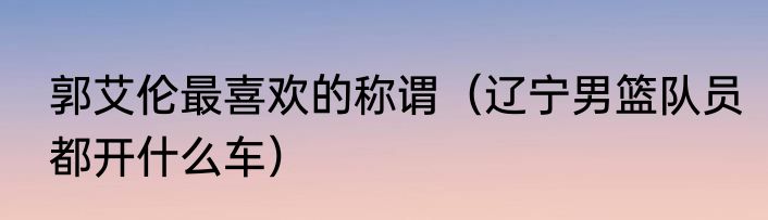 郭艾伦最喜欢的称谓（辽宁男篮队员都开什么车）