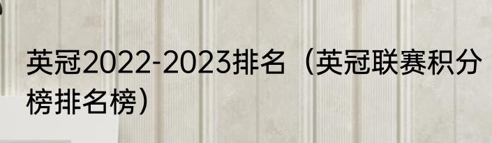 英冠2022-2023排名（英冠联赛积分榜排名榜）