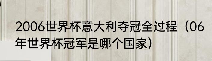 2006世界杯意大利夺冠全过程（06年世界杯冠军是哪个国家）