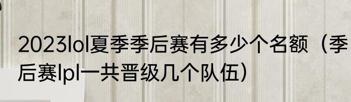 2023lol夏季季后赛有多少个名额（季后赛lpl一共晋级几个队伍）