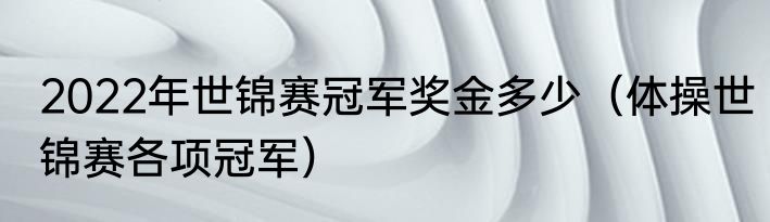 2022年世锦赛冠军奖金多少（体操世锦赛各项冠军）