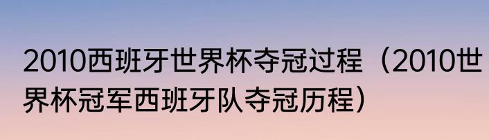 2010西班牙世界杯夺冠过程（2010世界杯冠军西班牙队夺冠历程）
