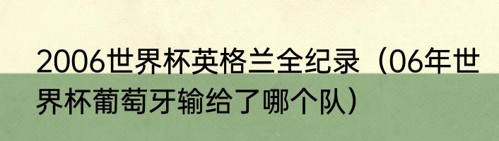 2006世界杯英格兰全纪录（06年世界杯葡萄牙输给了哪个队）