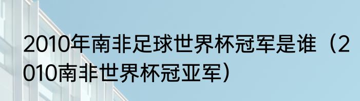 2010年南非足球世界杯冠军是谁（2010南非世界杯冠亚军）