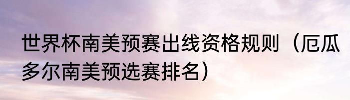 世界杯南美预赛出线资格规则（厄瓜多尔南美预选赛排名）