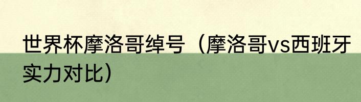 世界杯摩洛哥绰号（摩洛哥vs西班牙实力对比）