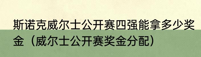 斯诺克威尔士公开赛四强能拿多少奖金（威尔士公开赛奖金分配）