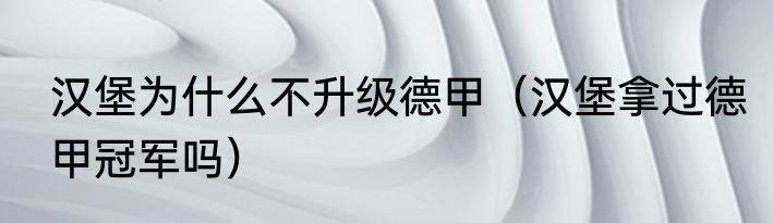 汉堡为什么不升级德甲（汉堡拿过德甲冠军吗）