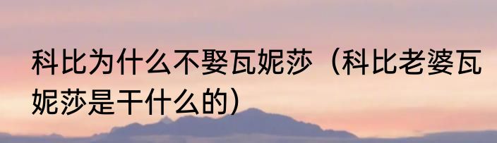 科比为什么不娶瓦妮莎（科比老婆瓦妮莎是干什么的）