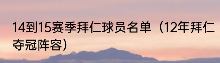 14到15赛季拜仁球员名单（12年拜仁夺冠阵容）