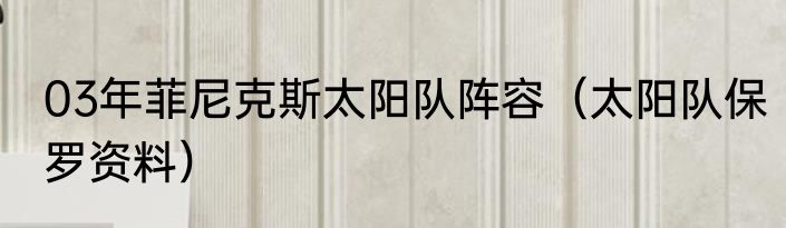 03年菲尼克斯太阳队阵容（太阳队保罗资料）