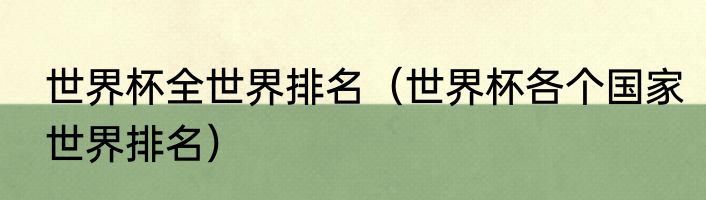 世界杯全世界排名（世界杯各个国家世界排名）