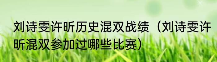 刘诗雯许昕历史混双战绩（刘诗雯许昕混双参加过哪些比赛）