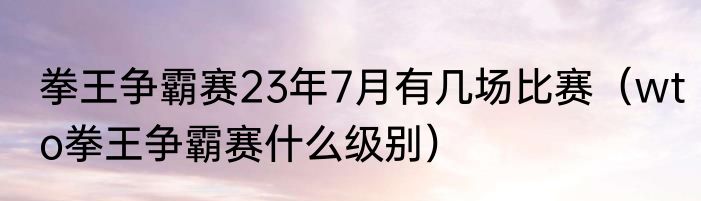 拳王争霸赛23年7月有几场比赛（wto拳王争霸赛什么级别）