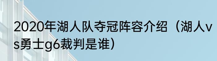 2020年湖人队夺冠阵容介绍（湖人vs勇士g6裁判是谁）