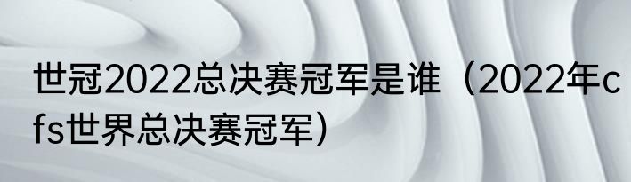 世冠2022总决赛冠军是谁（2022年cfs世界总决赛冠军）