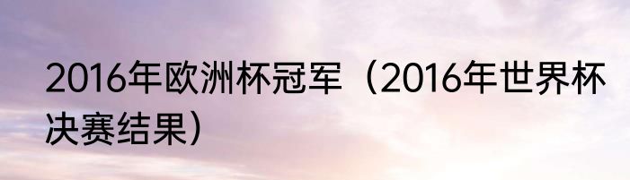 2016年欧洲杯冠军（2016年世界杯决赛结果）