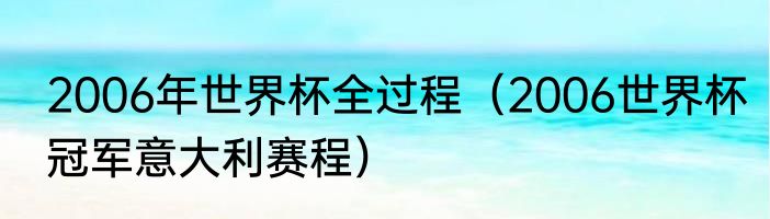 2006年世界杯全过程（2006世界杯冠军意大利赛程）
