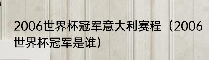 2006世界杯冠军意大利赛程（2006世界杯冠军是谁）