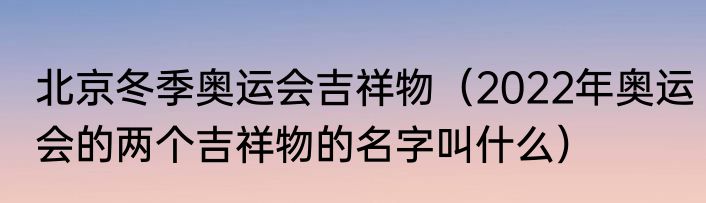 北京冬季奥运会吉祥物（2022年奥运会的两个吉祥物的名字叫什么）