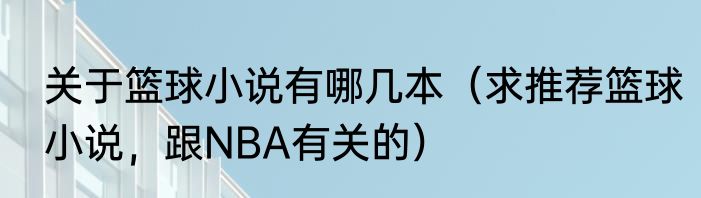 关于篮球小说有哪几本（求推荐篮球小说，跟NBA有关的）