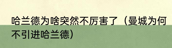 哈兰德为啥突然不厉害了（曼城为何不引进哈兰德）