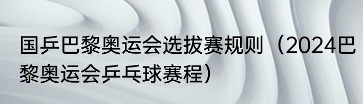 国乒巴黎奥运会选拔赛规则（2024巴黎奥运会乒乓球赛程）