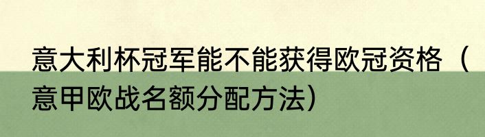 意大利杯冠军能不能获得欧冠资格（意甲欧战名额分配方法）