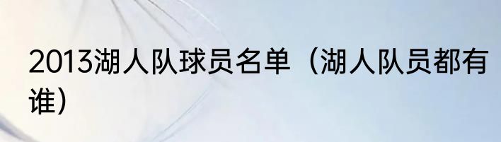 2013湖人队球员名单（湖人队员都有谁）